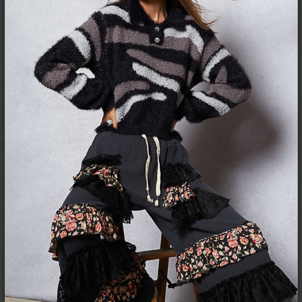 POL Black and Gray Wide Leg Pants